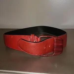 PELLATERI MADE IN ITALY REAL LEATHER DARK RED WIDE WAISTED EUC BELT SIZE LARGE Ladies High Waist Wide Patent Fashion Plain Leather Belt  main image 4